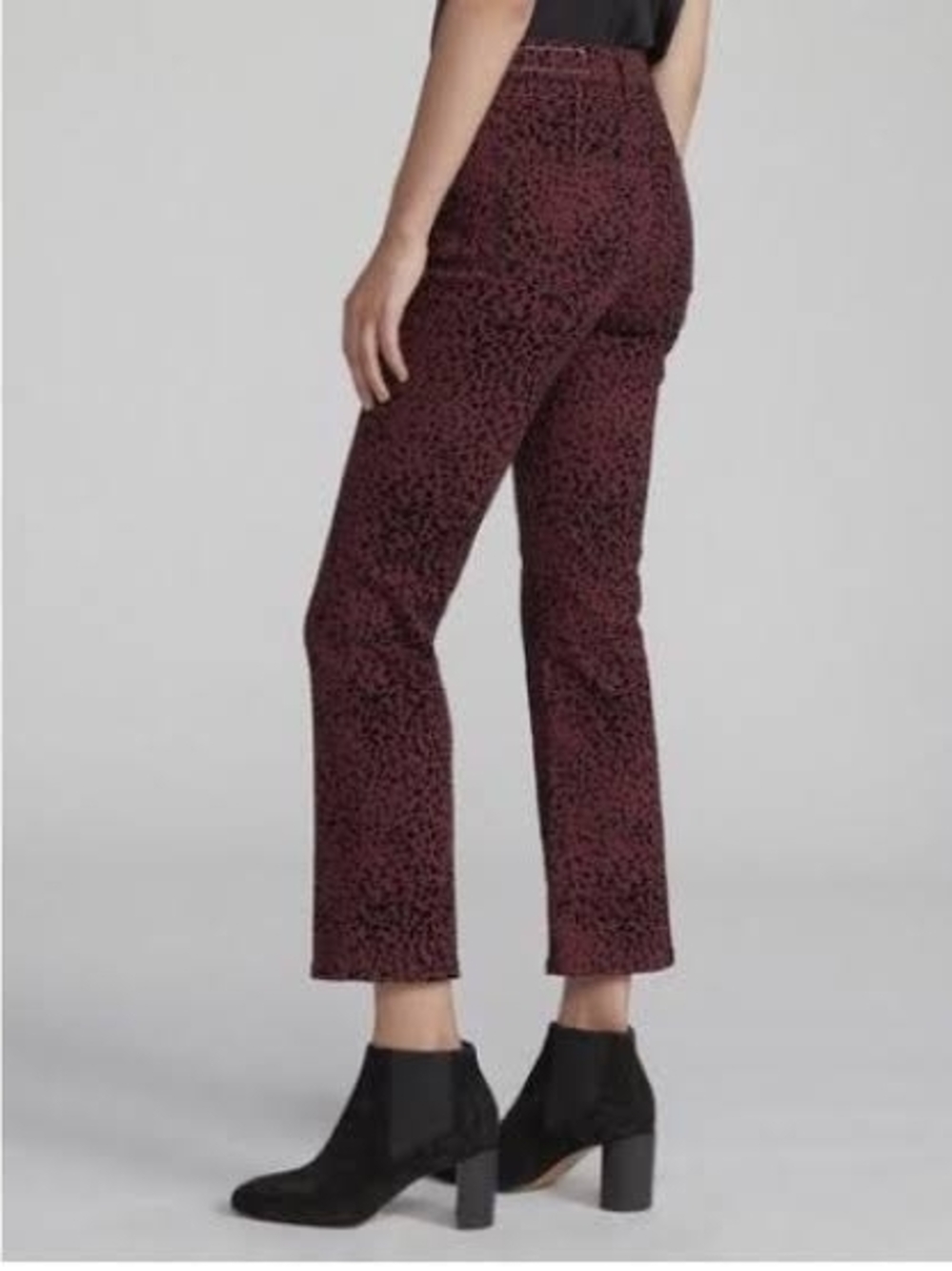 rag & bone Burgundy and Black Velvet Leopard-Print Crop Flare Jeans EUC 26